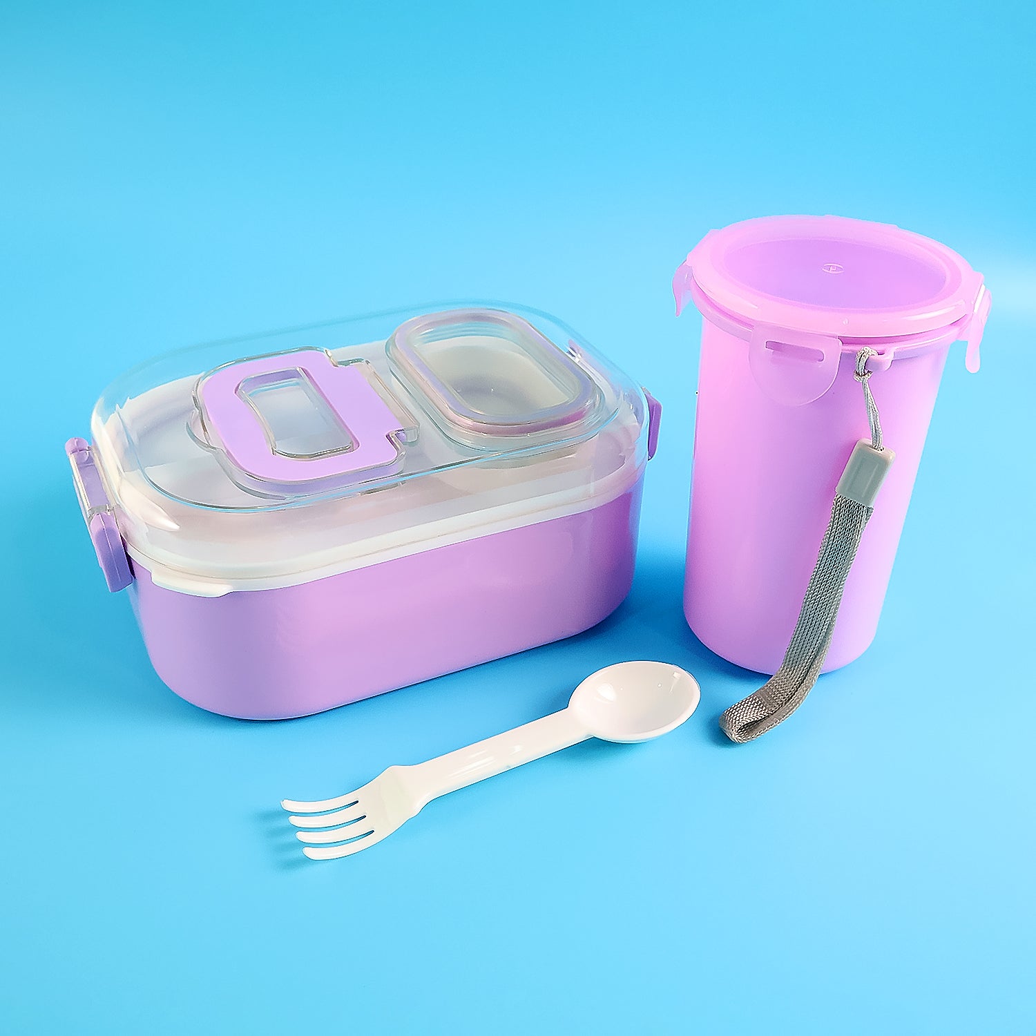 Multi-functional 1 Set Leakproof Lunch Box With Cutlery  Tumbler Wukusy