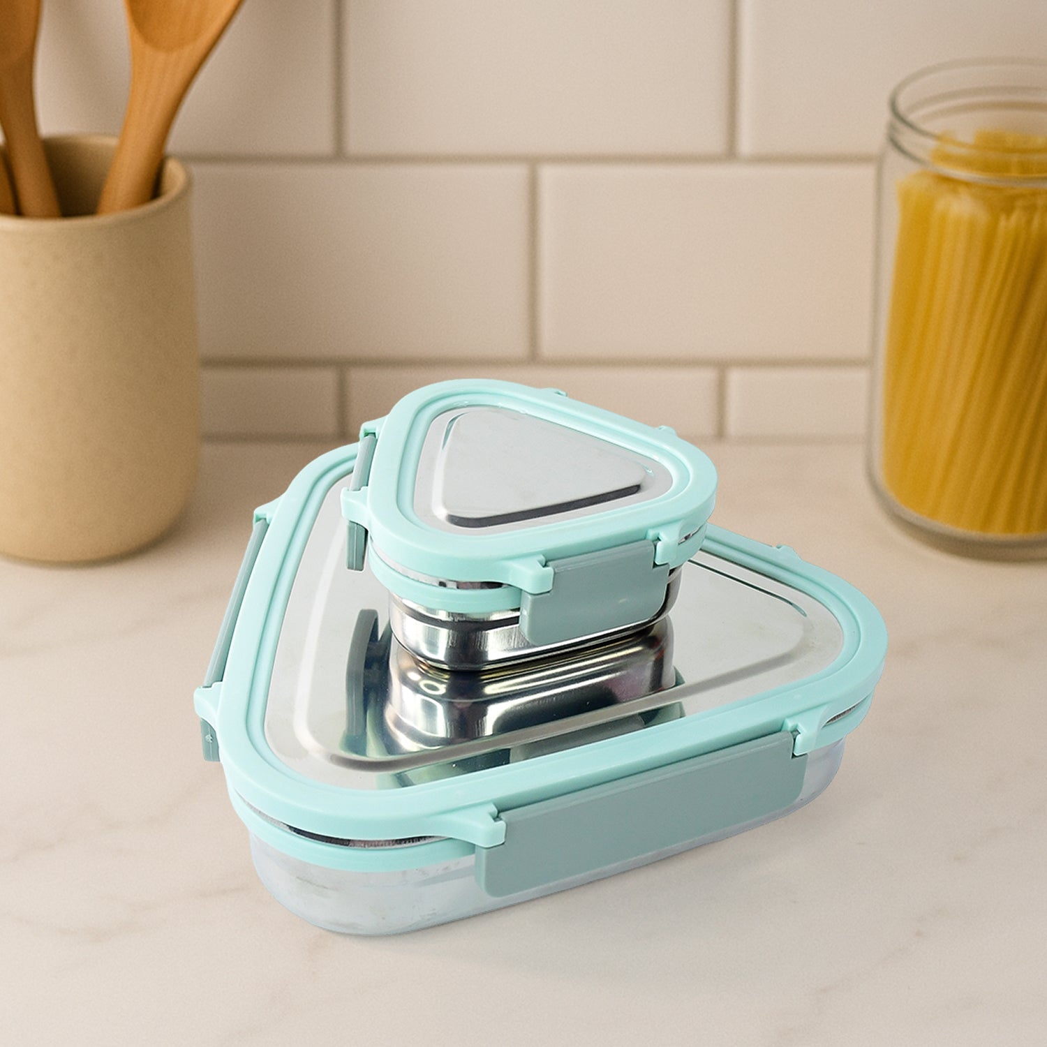 Ganesh Trinity 2-piece Stainless Steel Triangle Lunch Box Set Wukusy