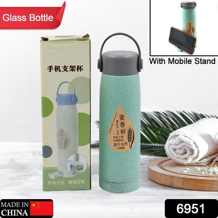 6951 High Portable Water Bottle Creative Wheat Fragrance Glass Bottle Water With Mobile Phone Holder Wide Mouth Glass Water 380ml (Moq - 80 Pc) Wukusy