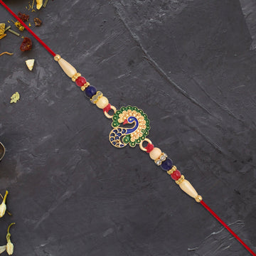 Multicolor Peacock Rakhi With Beads Wukusy