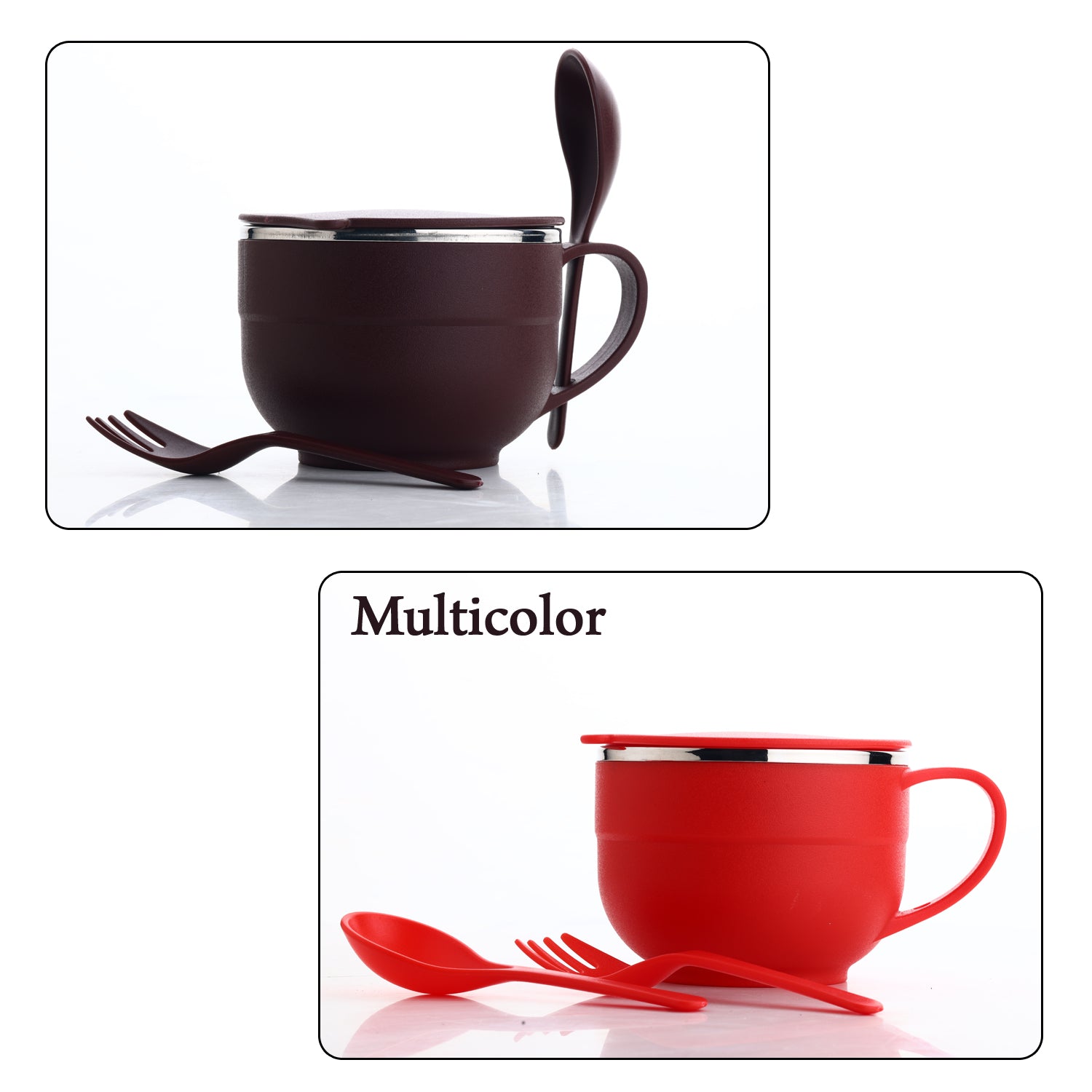 8130 Noodles  Soup Bowl With Spoon And Fork Handle Spoon Holder Stainless Steel Bowl And Spoon Set Stainless Steel Storage Wukusy