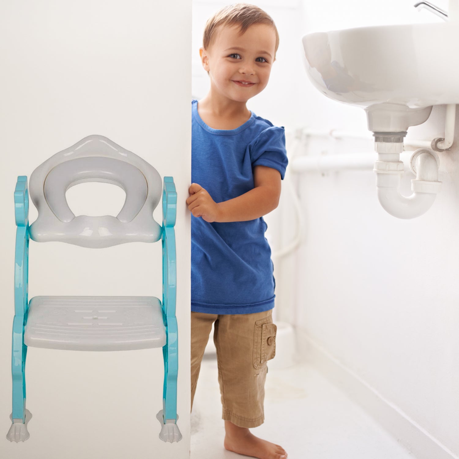 8492 2 In 1 Potty Training Toilet Seat With Step Stool Ladder For Boy And Girl Baby Toddler Kid Childrens Toilet Training Seat Chair With Soft Padded Seat And Sturdy Non-slip Wide Step Make Potty Easier For Your Kids (Multi-color) Wukusy