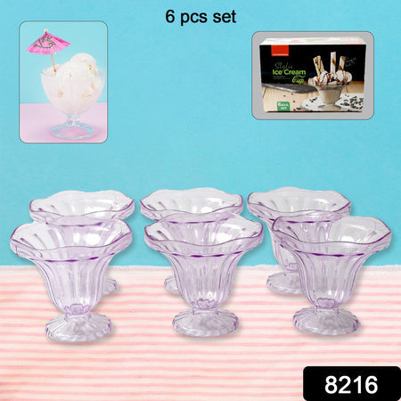 8216 Crystal Plastic Ice-cream Bowl Home  Kitchen Serving Platter Or Dessert Cup For Sundae Sweets Snacks Fruit Pudding Nuts Or Dip Serving Bowls (Crystal Cups Set Of 6) Wukusy