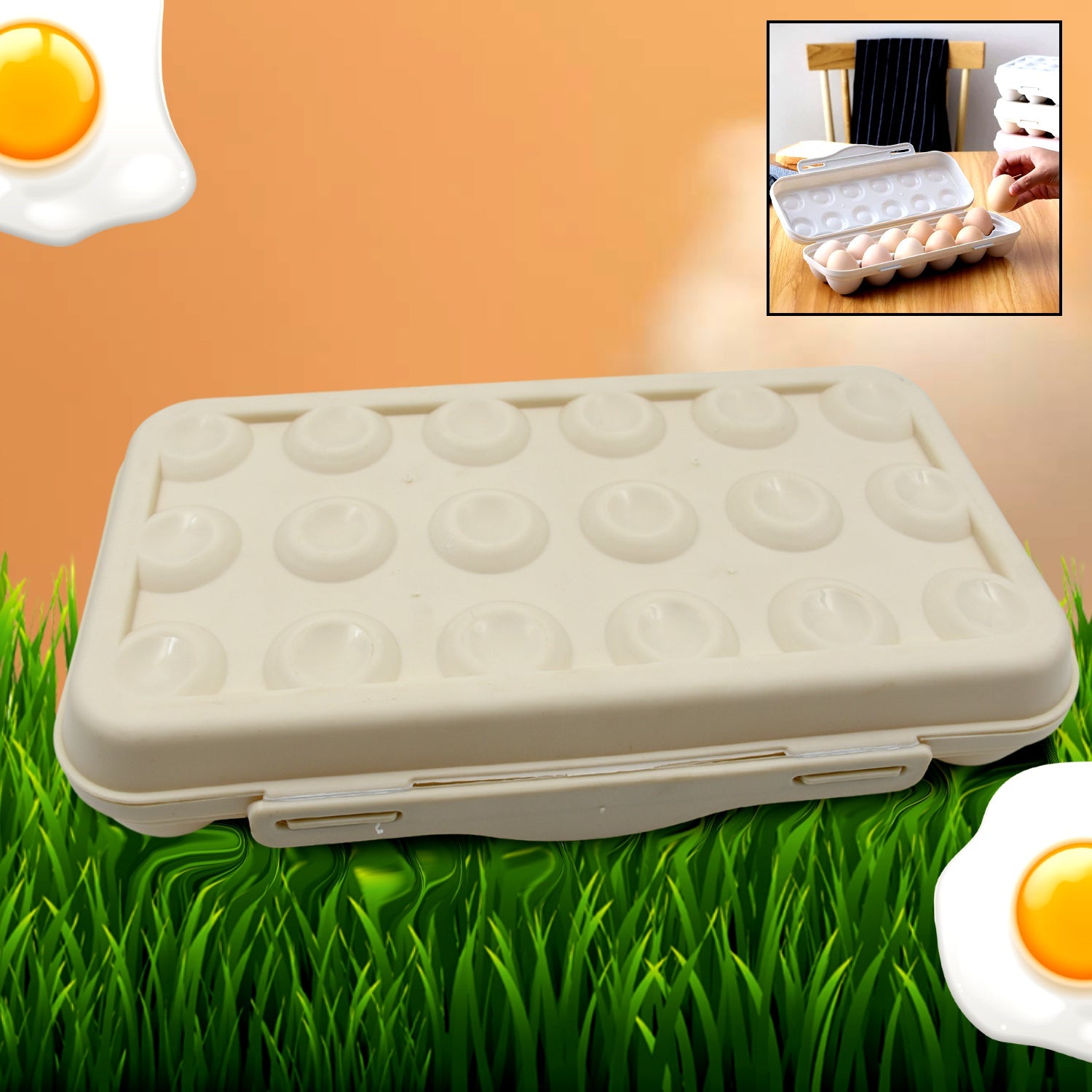 5727 18 Grid Egg Holder Storage Shock-proof Egg Container With Buckle Egg Carrier Egg Tray Egg Shelter Effective Full Seal Egg House Use For Fridge Camping Kitchen Wukusy