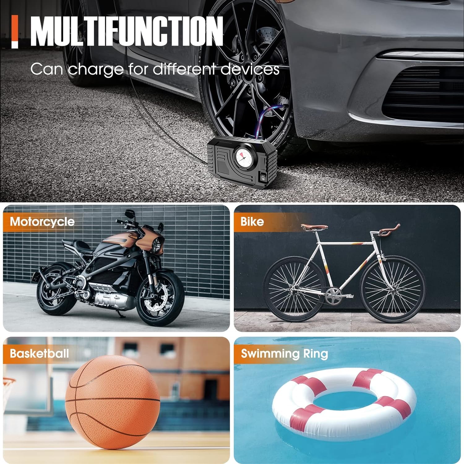 7586 Tire Inflator Portable Air Compressor 12v Small Air Pump For Car Tires Bicycle Balloons Cars Bike Bicycles And Other Inflatables With Led Light (12v) Wukusy