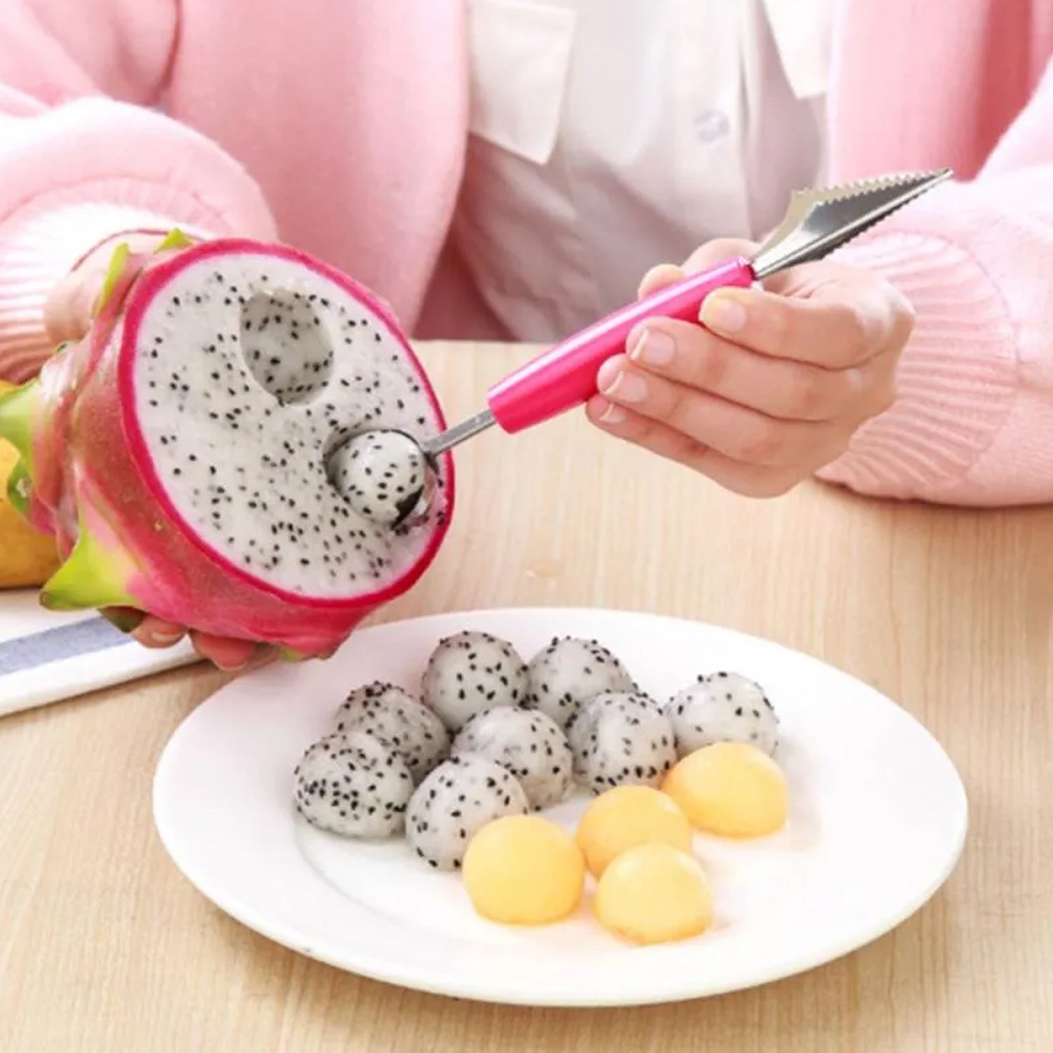 7031 Multifunctional Stainless Steel Fruit Vegetable Pattern Carving Knife Peeler Corer Spherical Dig Ball Scoop Garnishing Dig Ball Spoon Kit. Wukusy