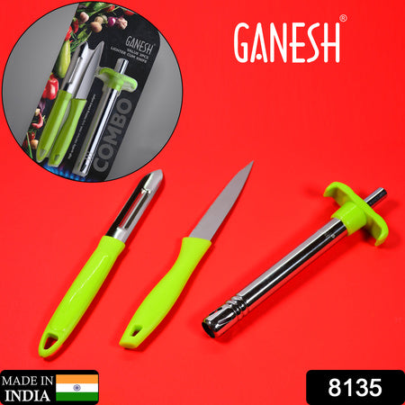 8135 Ganesh 3pc Lighter Cum Knife And Peeler. Wukusy