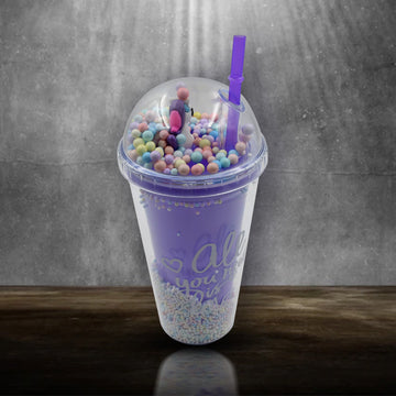 6883a Design Printed Sipper Bottle With Toy Led Glow Light Double Wall Sipper Glass Water Bottle  Sipper Bottle With Straw For Girls And Kids For Boys And Girls Schooltuitiongym (Pack Of 1) Wukusy