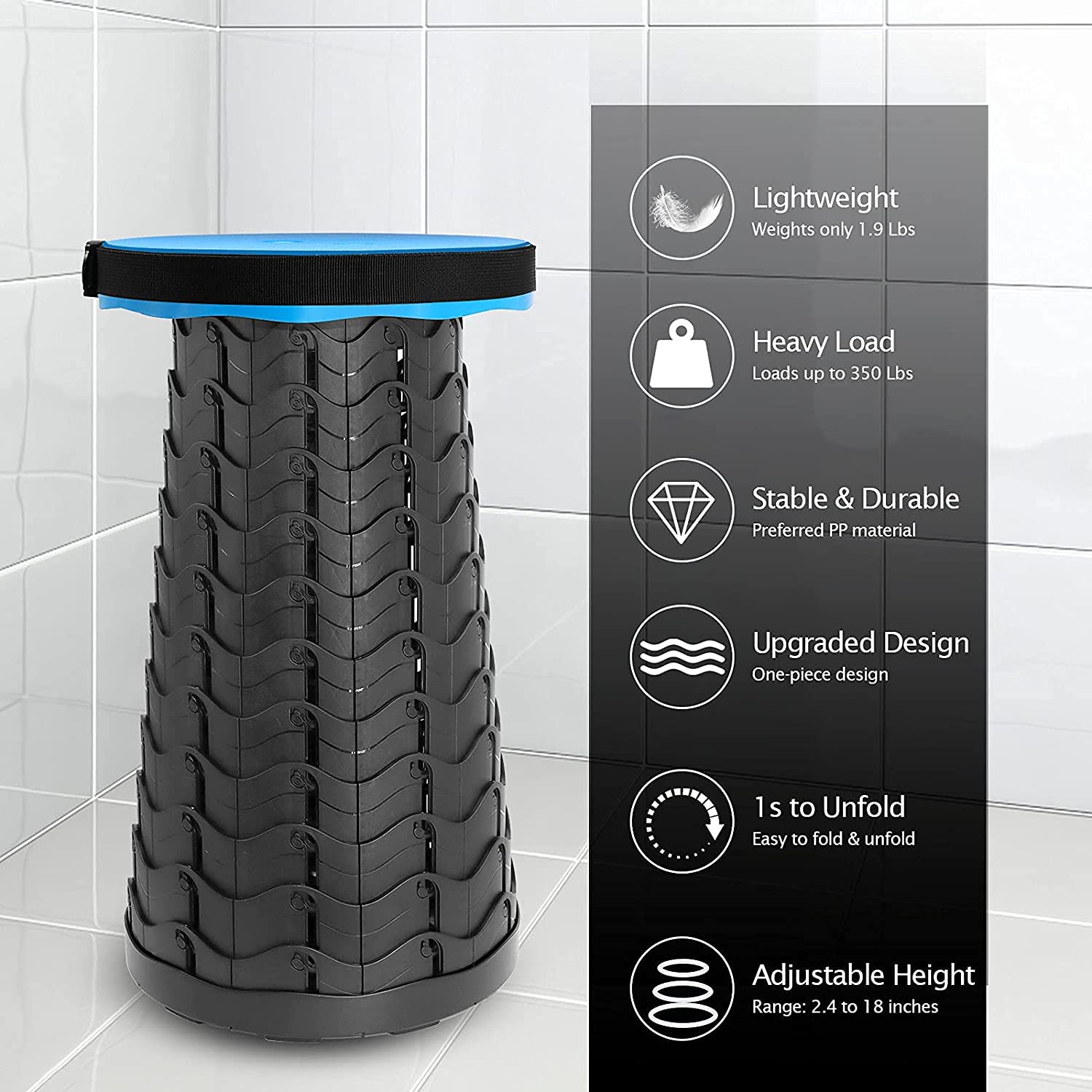 2501 Foldable Height Adjusting Stool Space Saving Telescopic Stool Wukusy