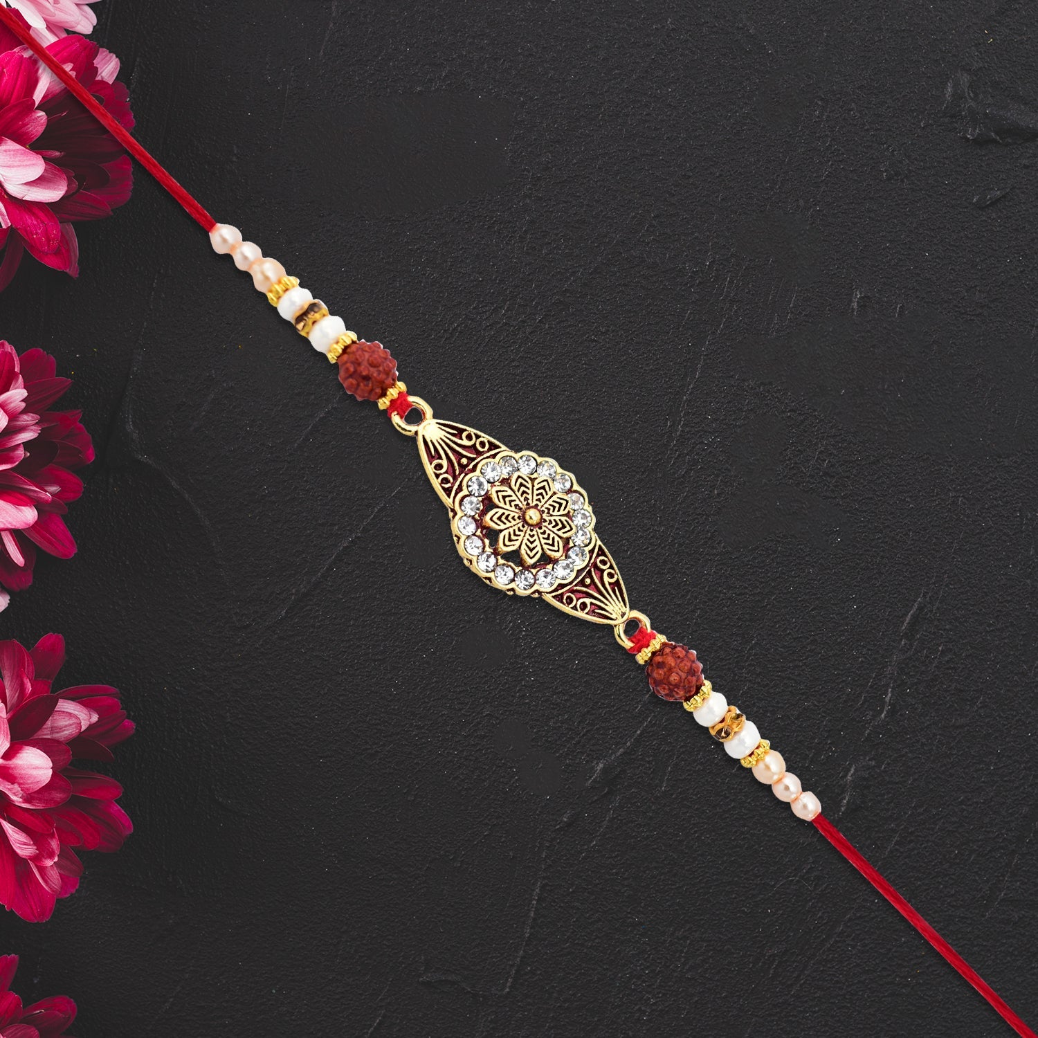 Rudraksha Rakhi With Stone-studded Mandala Design Wukusy