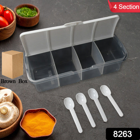 8263 Kitchen Multipurpose Air-tight 4 Sections Storage Containers  Masala Boxpickle (Achar) Jar With 4 Spoon For Each Section (1 Pc  Mix Color) Wukusy