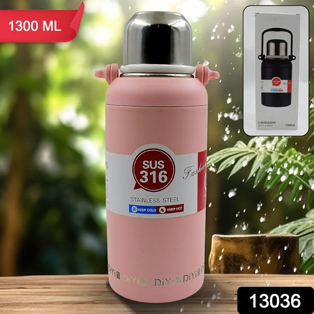 13036 Stainless Steel Tumblers 316 Stainless Steel Vacuum Insulated Cup  Bottle Portable Travel Kettle  Water Bottle With Handle Outdoor Large Capacity Sports Kettle Cups  Bottle (1300 Ml) Wukusy