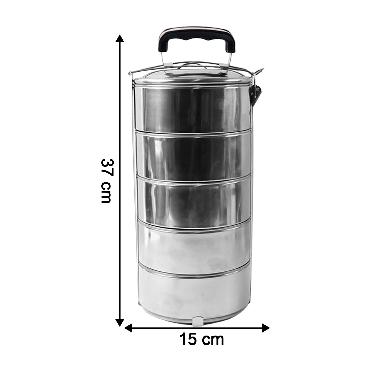 5799 Big Size 5 Compartment Lunch Box Stainless Steel Round Tiffin Traditional Tiffin Box For Kids College Office Men And Women Meal Holder With Locking Clip 5 Containers (16x5 Inch) Wukusy