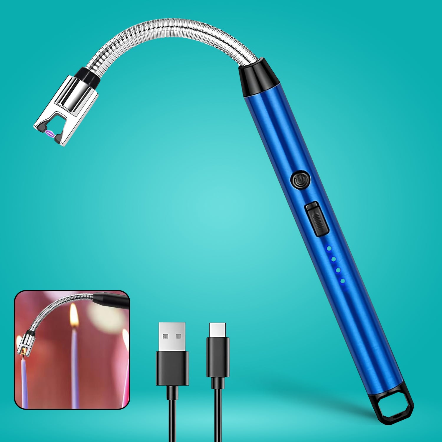 Metal Rechargeable Electric Arc Lighter With Flexible Neck (1 Pc) Wukusy
