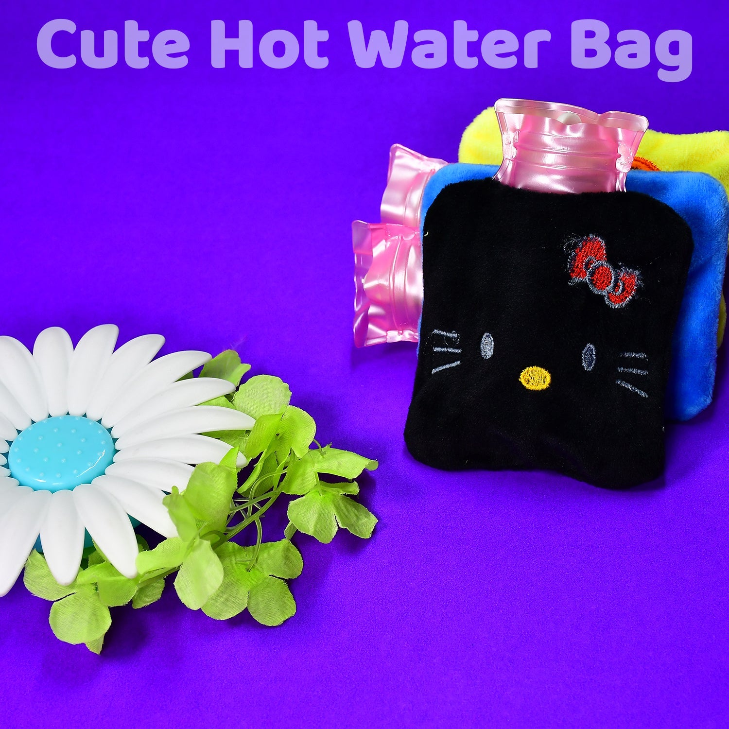 6513 Black Hello Kitty Small Hot Water Bag With Cover For Pain Relief Neck Shoulder Pain And Hand Feet Warmer Menstrual Cramps. Wukusy
