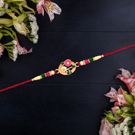 Flower Motif Rakhi With Moon-shaped Design Wukusy