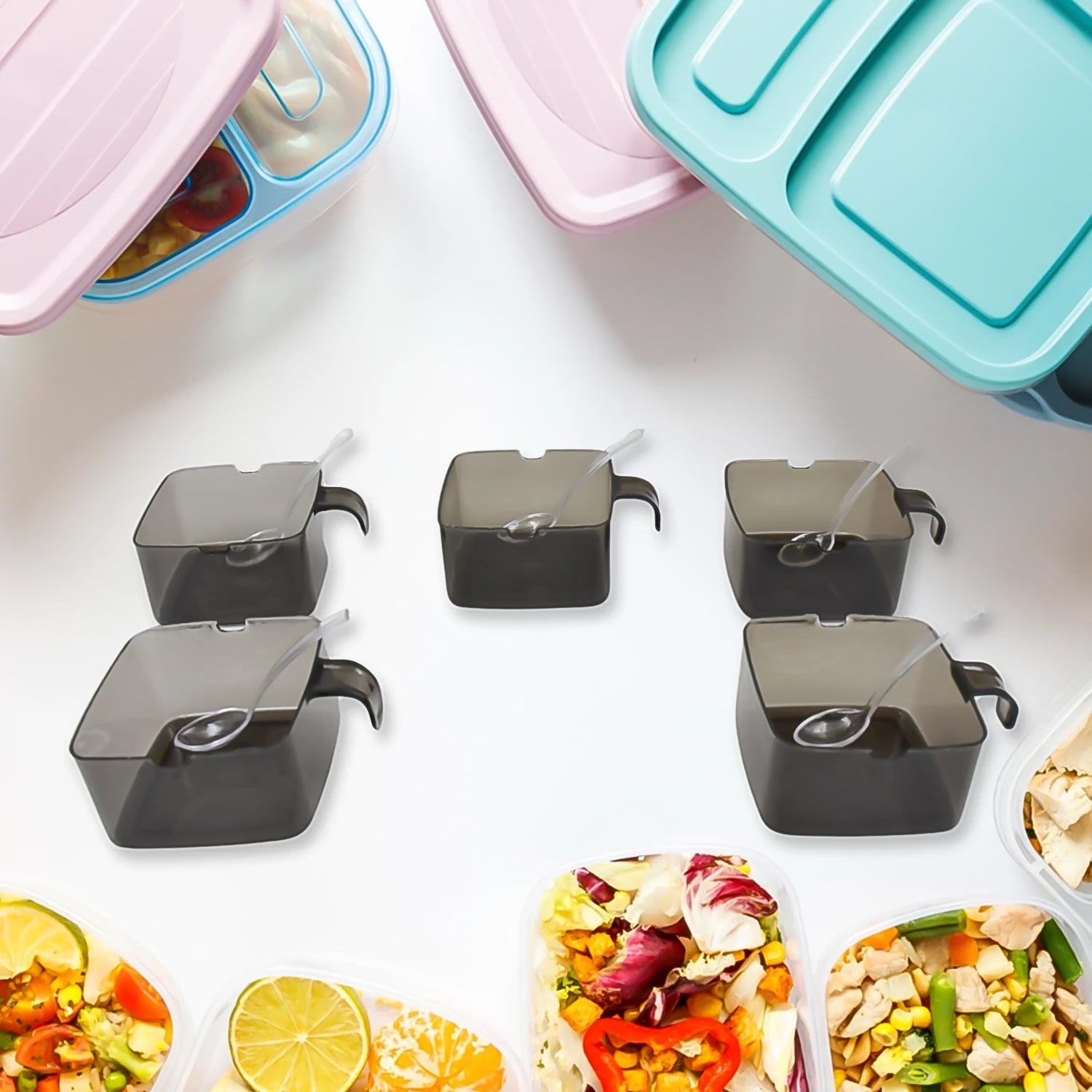 Rotating Spice Jars Vertical Rotatable Seasoning Box 5 Section  Tier With 5 Spoon (1 Set) Wukusy