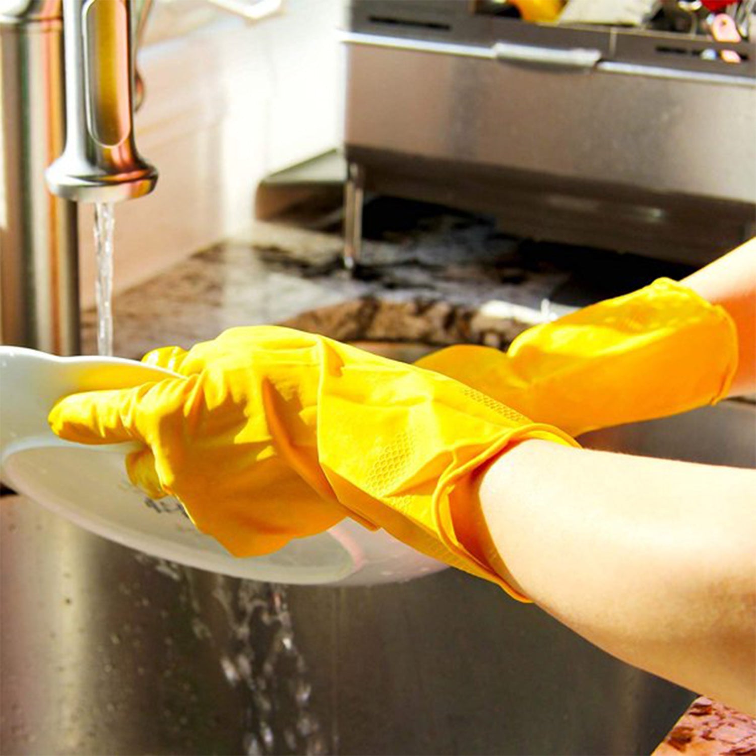 4854 2 Pair Med Yellow Gloves For Types Of Purposes Like Washing Utensils Gardening And Cleaning Toilet Etc. Wukusy