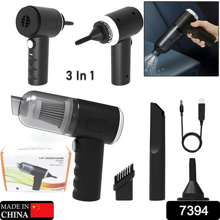 7394 3 In 1 Car Mini Vacuum Cleaner With Blower Wireless Portable Rechargeable Handheld High Power Suction Vacuum Cleaning Machine For Home Car Computer Keyboard Cordless Air Blowing Dusting Wukusy