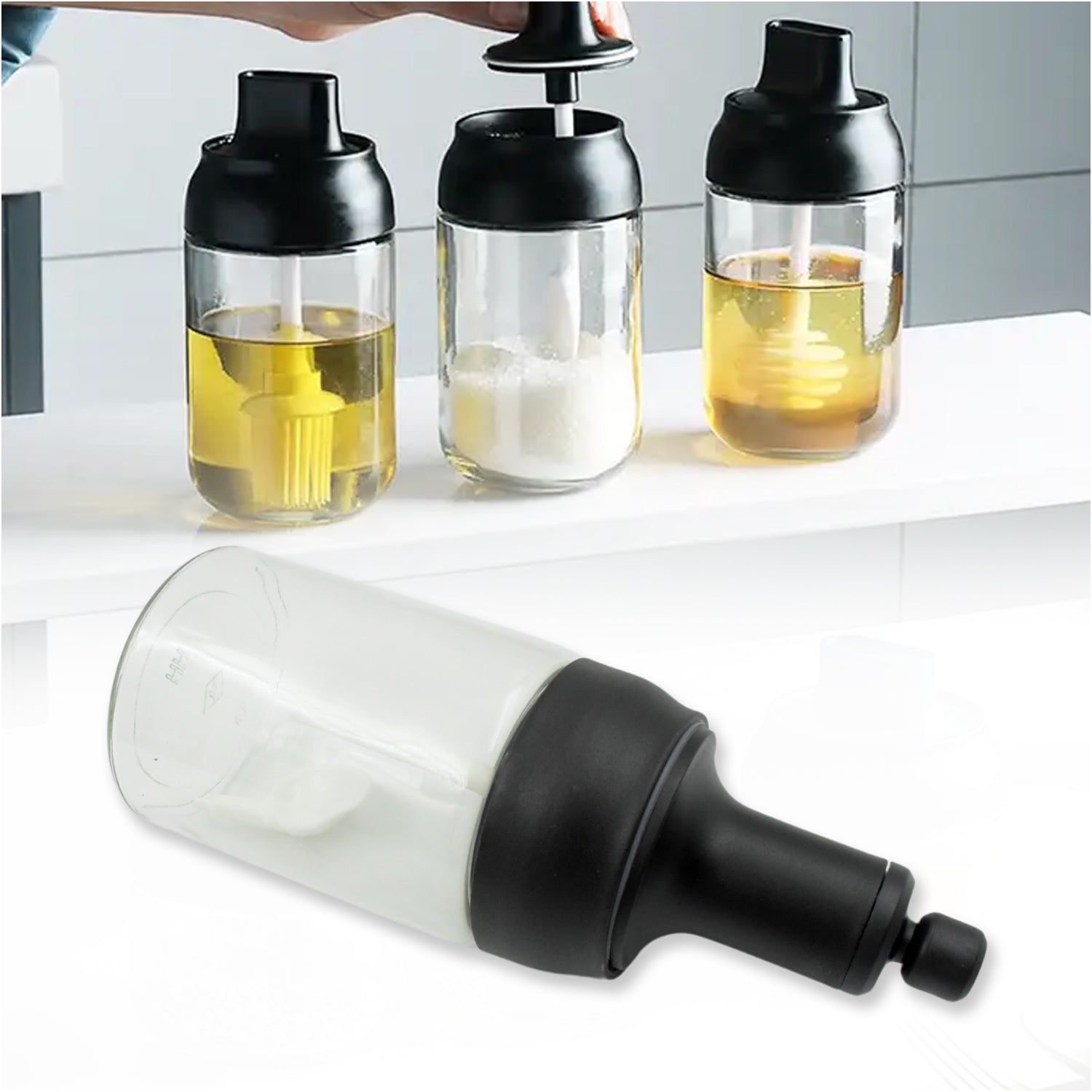 5522 Heat-resistant Condiment Container Seasoning Box Glass Condiment Canisters Pots Bottle With Serving Spoons For Salt Spice Honey Sugar Bbq Resturant Jar Oil Bottle Honey Jar Dispenser Airtight Cap Transparent (1 Pc) Wukusy