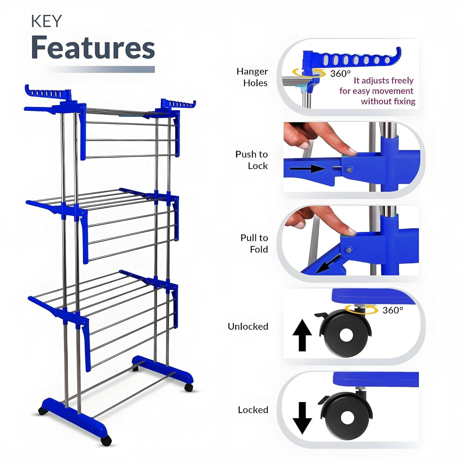 Foldable Stainless Steel Clothes Drying Stand Rack Wukusy
