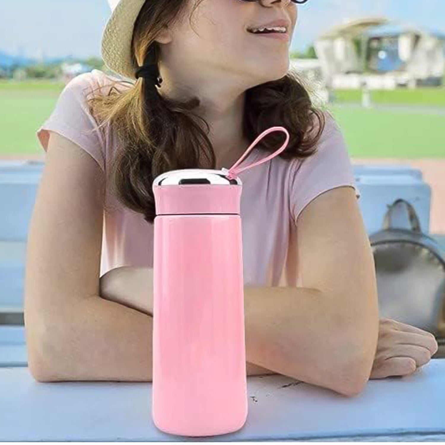 Water Bottle 400ml Leak Proof Glass Water Bottle With Daily Water Intake For Gym And Children Nice Bottle (1 Pc  Pink Color) Wukusy