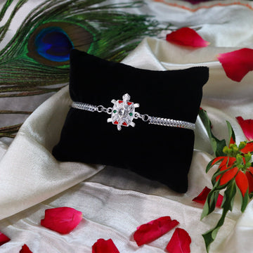 Designer Turtle Rakhi With Silver Finish And Enamel Highlights Wukusy