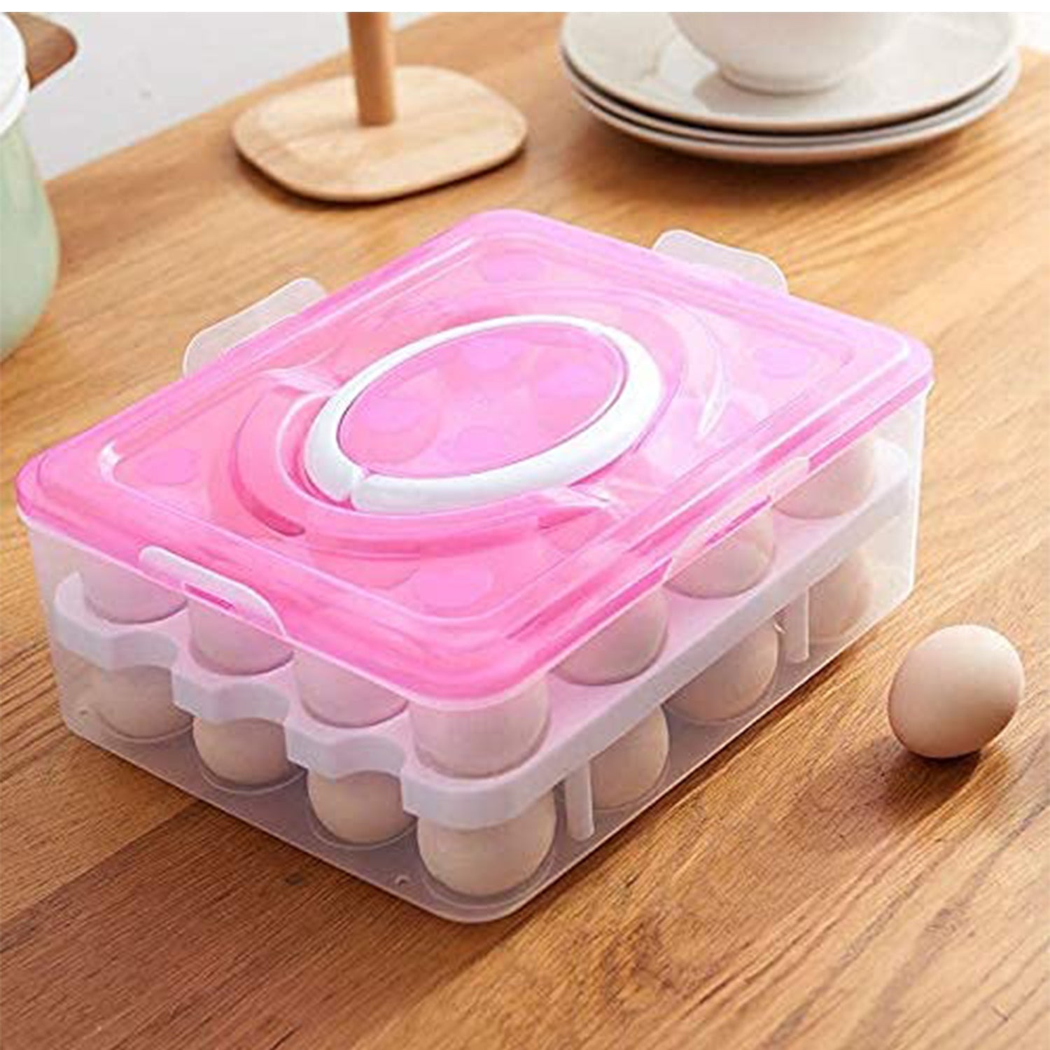 5725 2layer 32 Grid Egg Tray With Lid Egg Carrier Holder For Refrigerator Camping Food Storage Container With Handle (1 Pc ) Wukusy