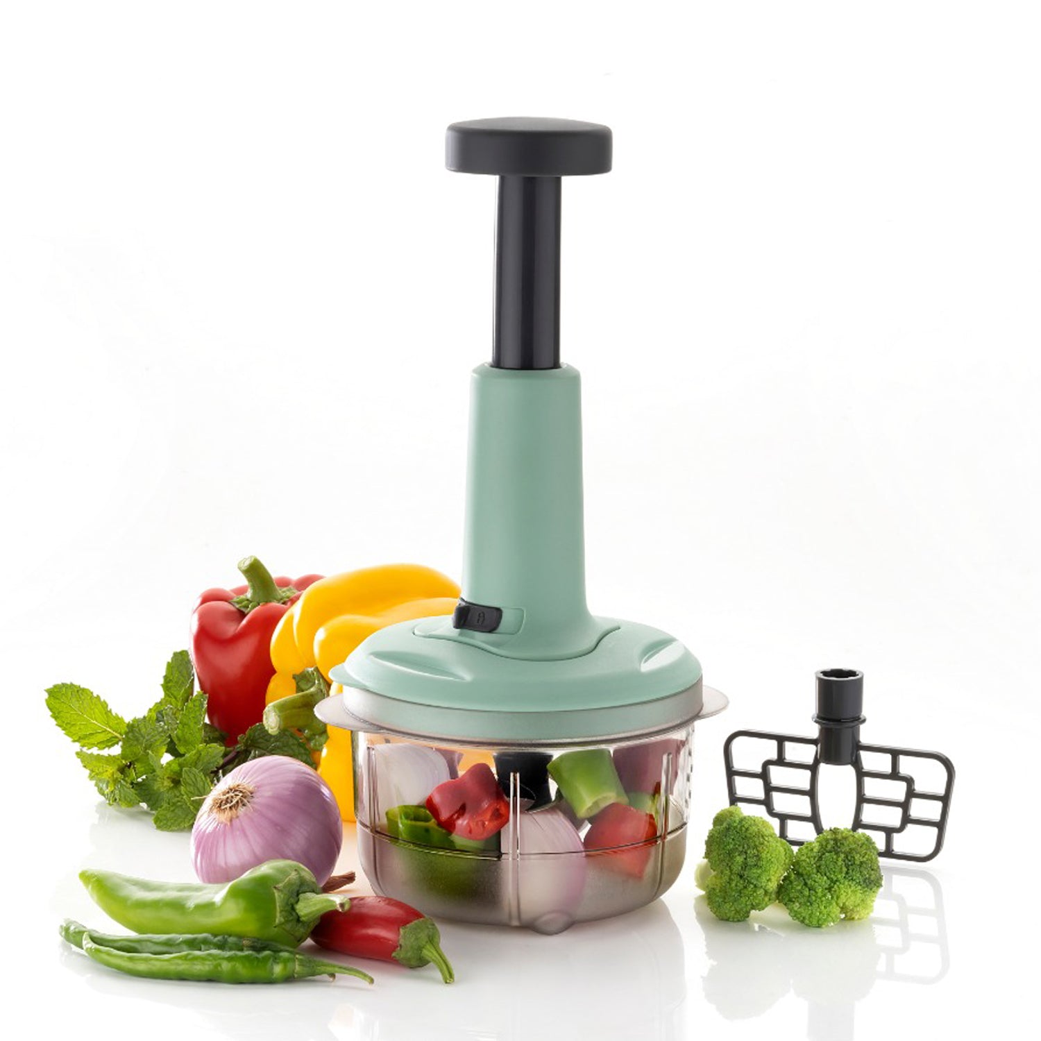 5102 2in1 Push Chopper 800ml Stainless Steel Blade Quick  Powerful Manual Hand Held Food Chopper To Chop  Cut Fruits Vegetables Herbs Onions For Salsa Salad Wukusy