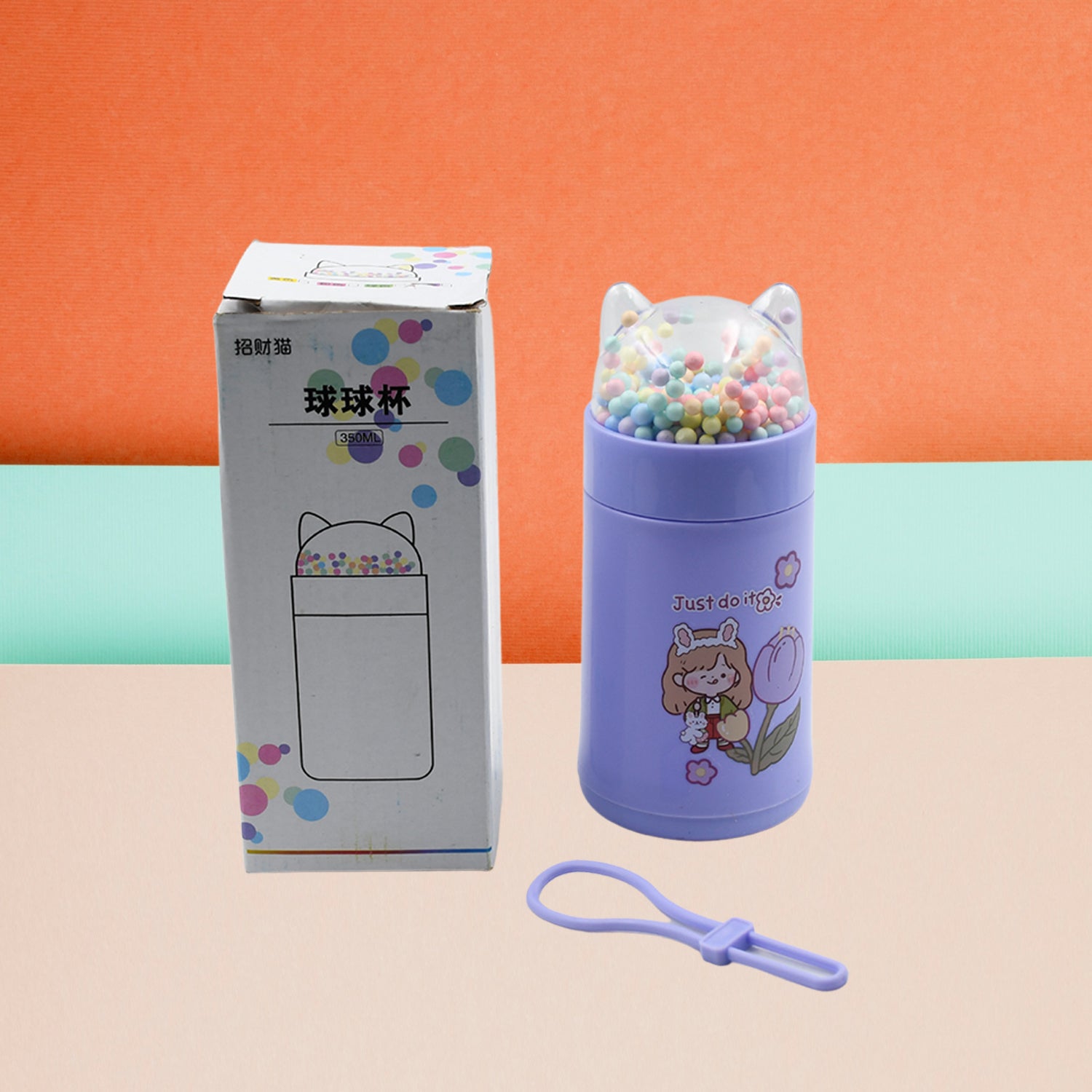 6953 Girl Glass Water Bottle For School With Kid Sparkle Strap Cat Lid Sequins Glitter Glass Cup Birthday Gift Children 350ml (Moq - 80 Pc) Wukusy
