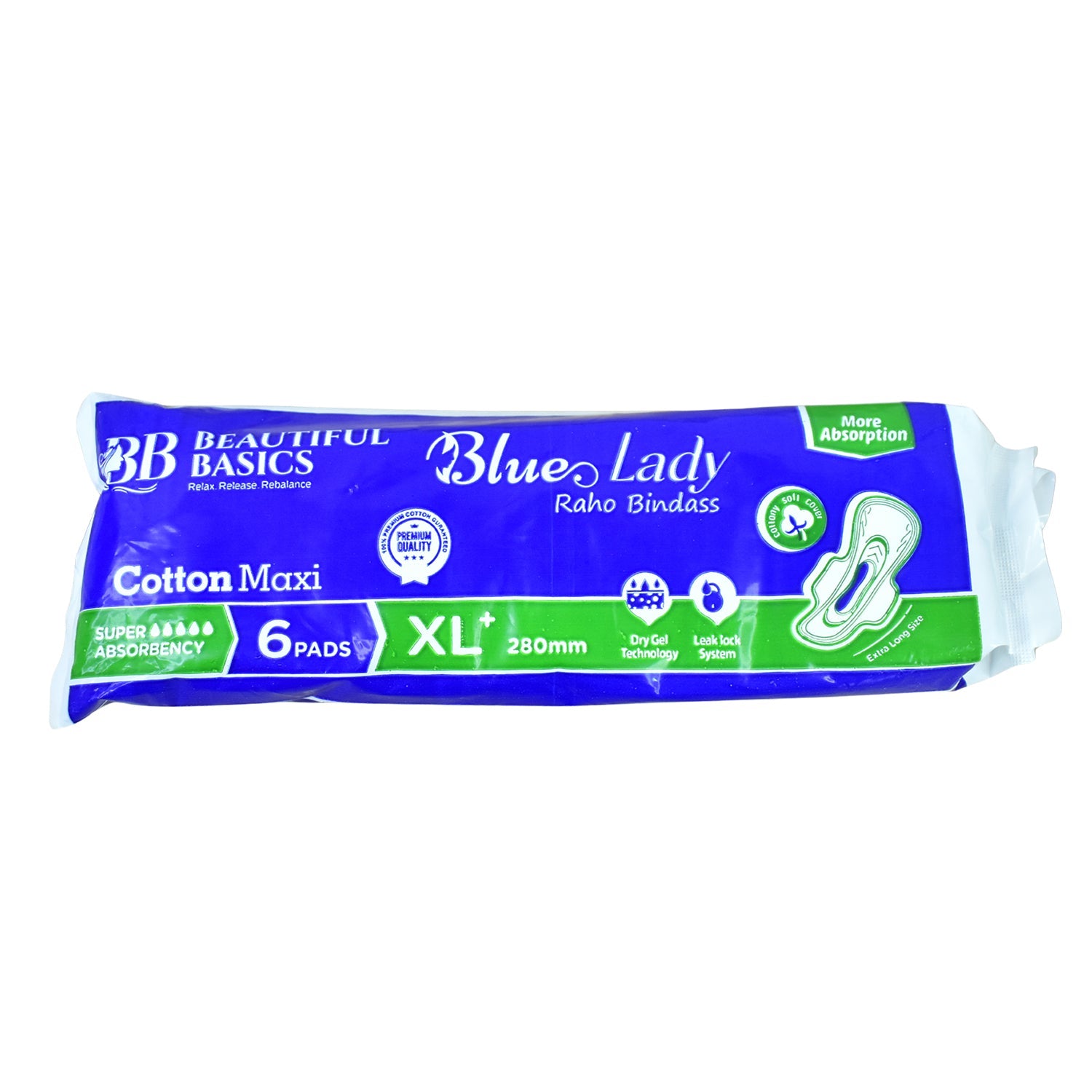 Beautiful Basics Blue Lady Sanitary Pads Xl 280mm (6 Pc) Wukusy