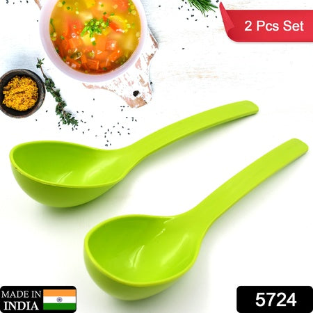 5724 Plastic Spoon Kitchen Multipurpose Serving Ladle For Frying Serving Turner Curry Ladle Serving Rice Spoon Used While Eating And Serving Food Stuffs Etc (2 Pcs Set  10 Inch ) Wukusy