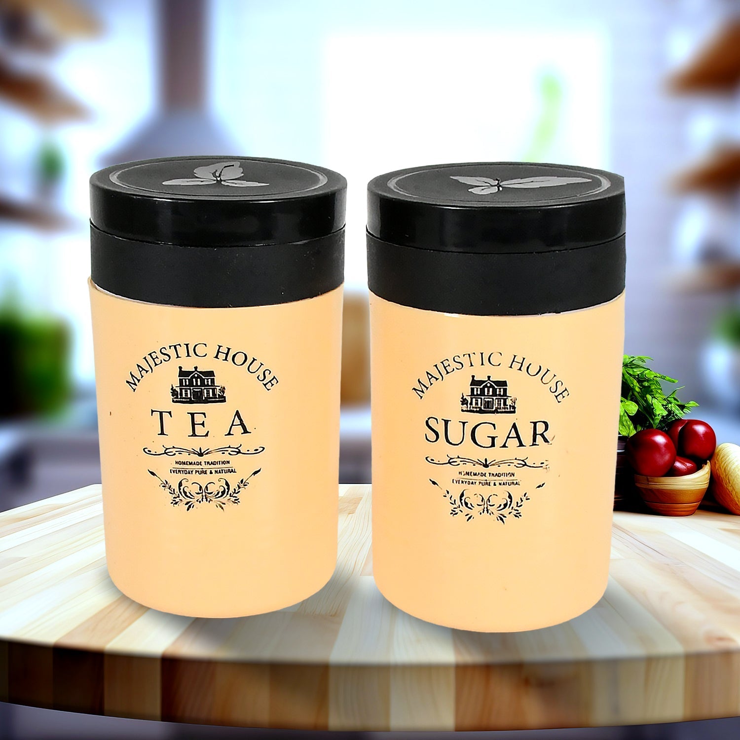 5640 Accurate Seal Tea Sugar Coffee Container Plastic Damru Shaped Tea Coffee Sugar Canisters Jar New Airtight Food Seal Containers For Salt Dry Fruit Grocery 2 Section (800 Ml Approx) Wukusy