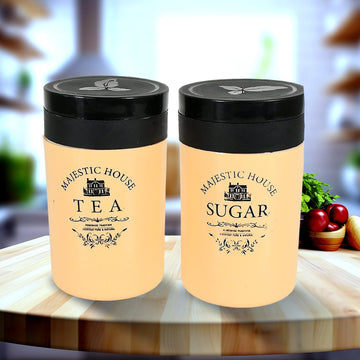 5640 Accurate Seal Tea Sugar Coffee Container Plastic Damru Shaped Tea Coffee Sugar Canisters Jar New Airtight Food Seal Containers For Salt Dry Fruit Grocery 2 Section (800 Ml Approx) Wukusy
