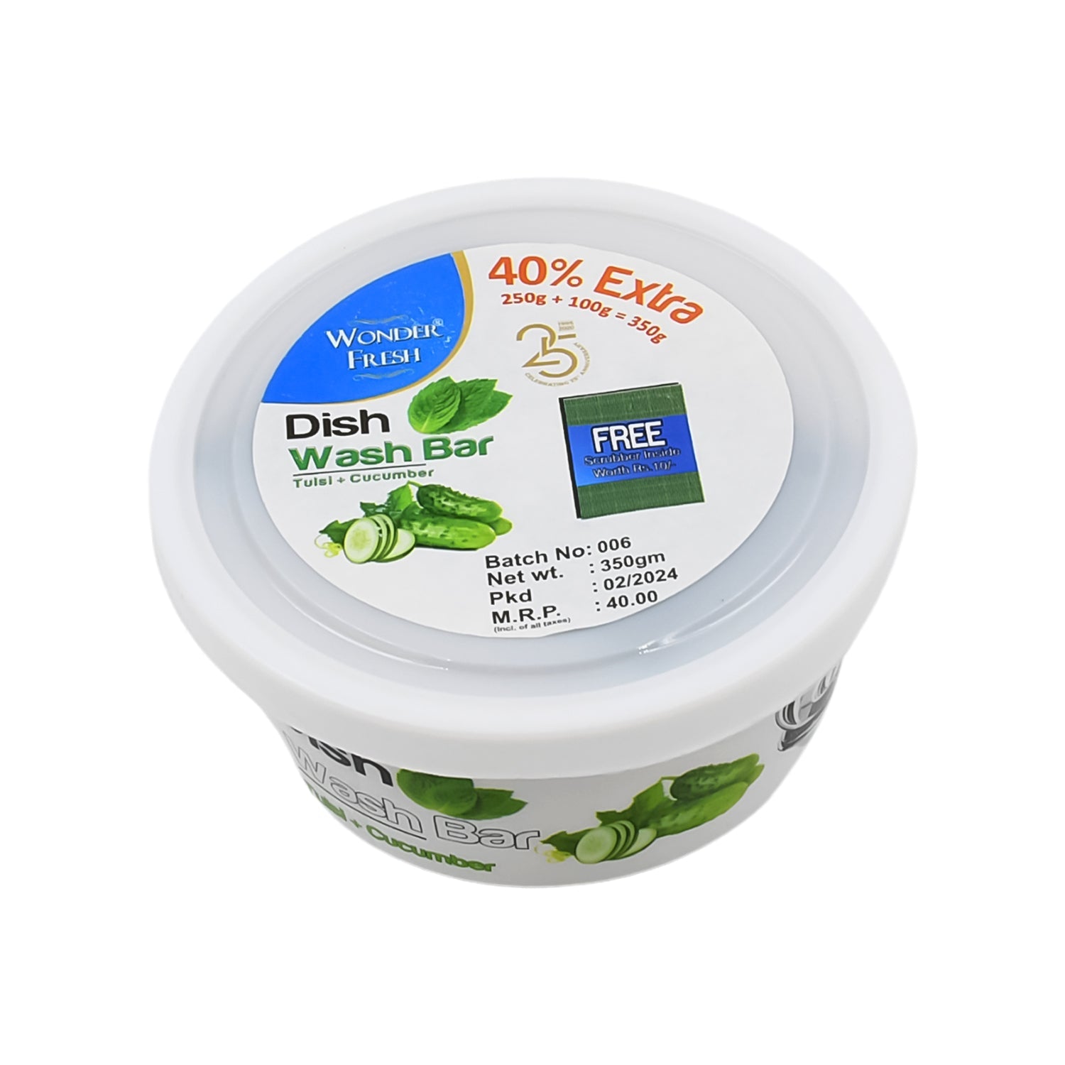 Fresh Mix Flavor Round Dishwash Bar With Super Scrubber Free Complete Dishwashing Solution Tough Stains Remover (350 Gm) Wukusy