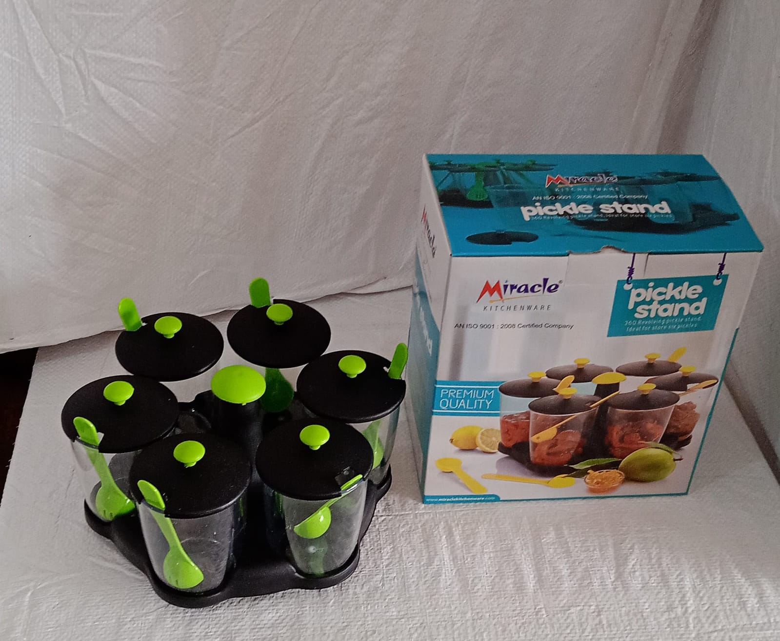 5582 Multipurpose 6 Piece Miracle Revolving Plastic Spice Container Rack With 6 Spoon Condiment Set Masala Rack Set Revolving Spice Rack Aachar Container Chutney Mukhwas Tray Masala Dining Spice Stand Wukusy